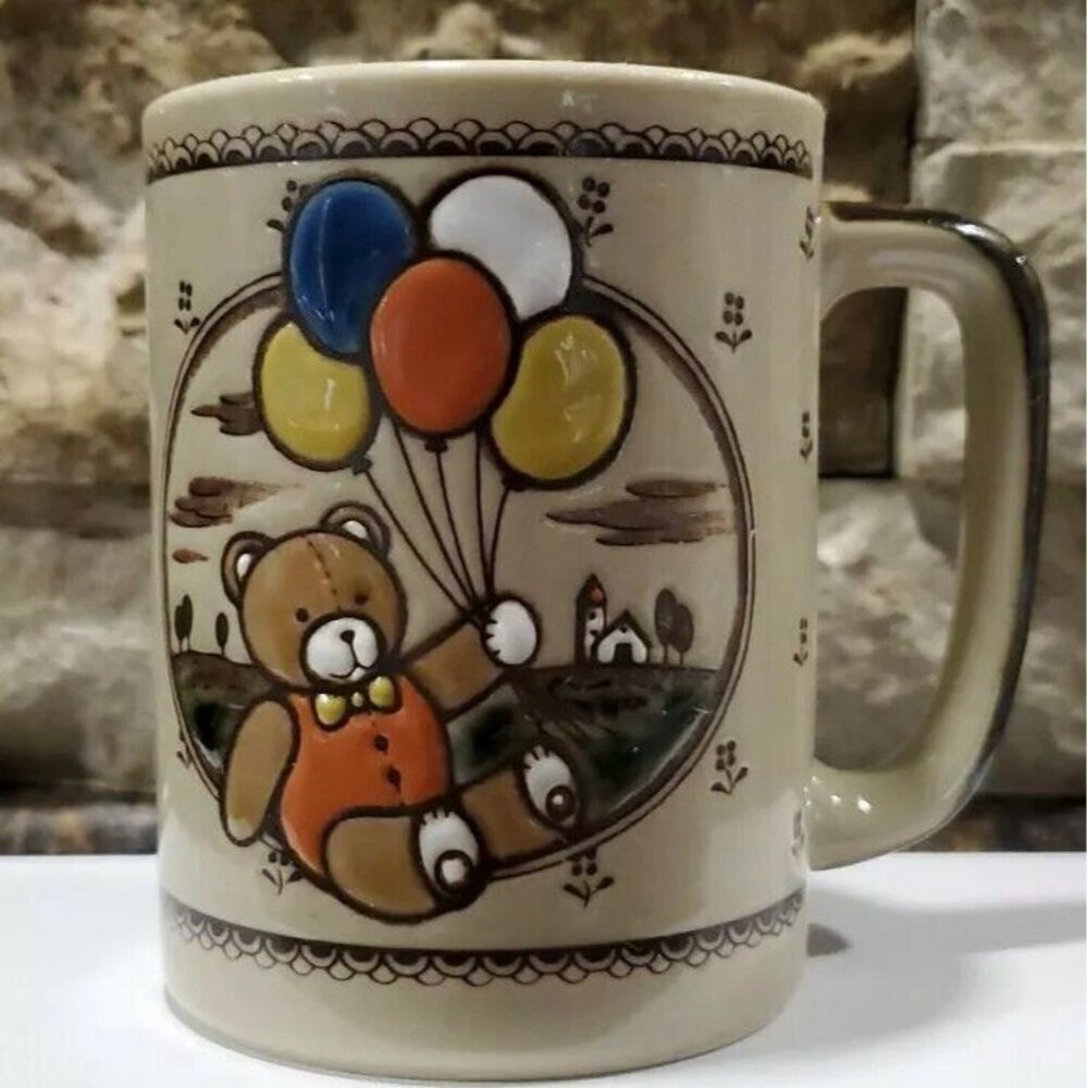 Teddy Bear Balloon Birthday Party Coffee Mug Tea Hot Chocolate Otagiri Looking - Picture 1 of 7